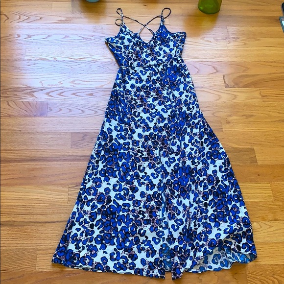 NWOT Topshop Blue Leopard Animal Print Maxi Dress - Picture 4 of 7